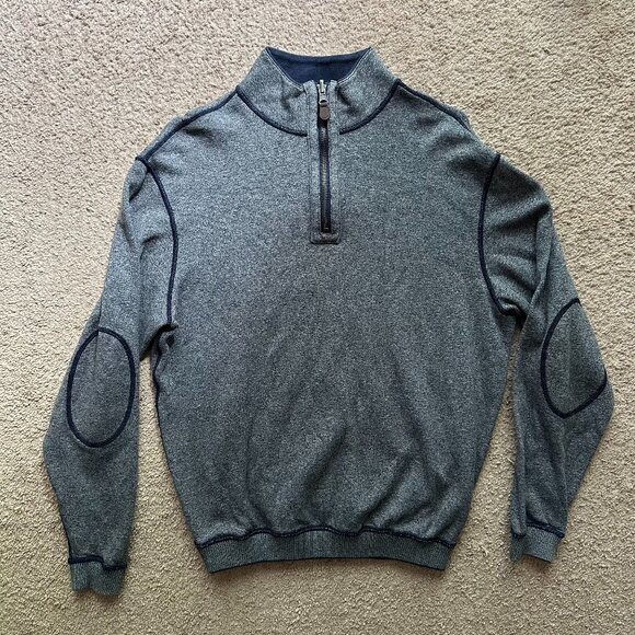 Daniel Cremieux Sweater Mens Medium Reversible 1/4 Zip Mock Neck Grey Blue - Picture 1 of 11